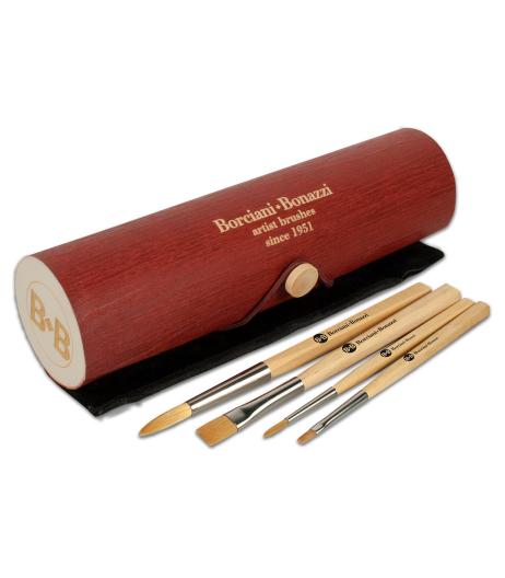 SET of 4 Brushes + Wooden Case in the COMPASSO BeB 2019 Series