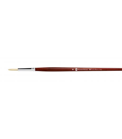 Series 50 round brush with white hog bristle and long handle.
